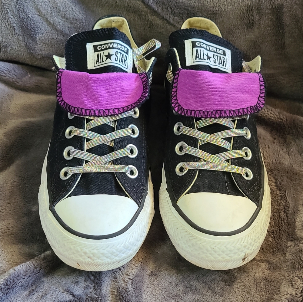Converse All Star Chuck Taylor double tounge size 7 glitter laces black purple